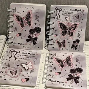 1Pc A7 INS Aesthetic Butterfly Rose Loose-leaf Notebook Mini Pocket Portable Girl Binder Notepad Planner Diary Budget Stationery