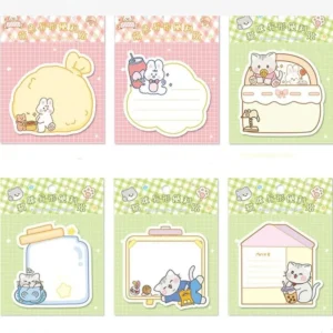 20 Sheets Post It Notes Diary Cartoon Cute Cat Illustration Material Shape Multifunctional Sticky Notes Message Memo Notebook
