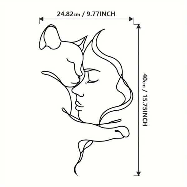 Elegant Cat and Woman Metal Wall Art - Minimalist Black Silhouette, Ideal for Cat Lovers & Sophisticated Home Décor - Image 3