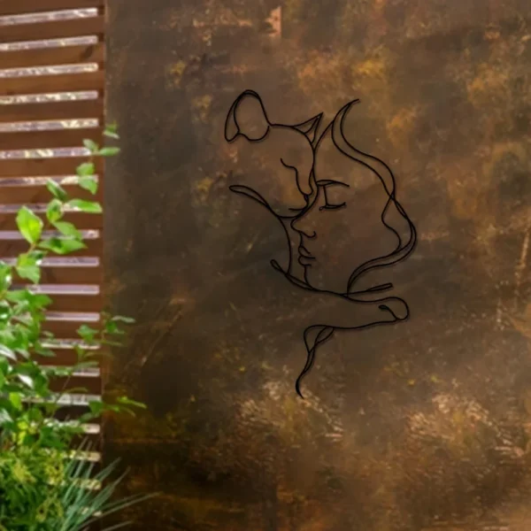 Elegant Cat and Woman Metal Wall Art - Minimalist Black Silhouette, Ideal for Cat Lovers & Sophisticated Home Décor - Image 6