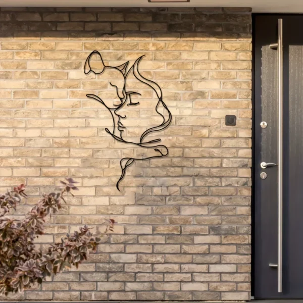Elegant Cat and Woman Metal Wall Art - Minimalist Black Silhouette, Ideal for Cat Lovers & Sophisticated Home Décor - Image 4