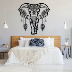 Wrought Iron Elephant Wall Art - Bohemian Floral Design for Living Room Décor, Creative Home Gift and Stylish Wall Decoration